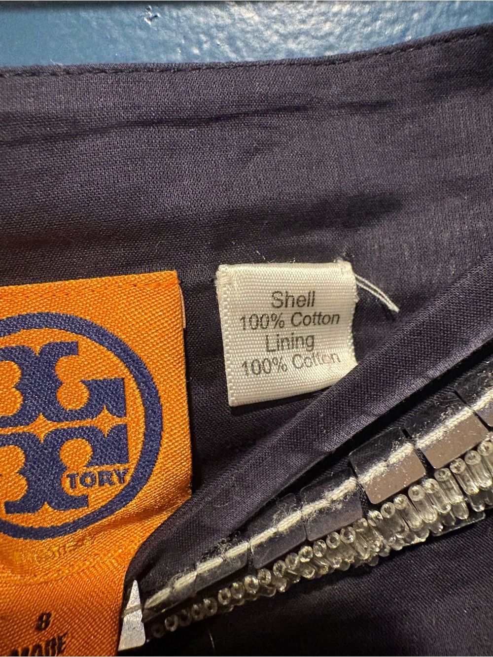 Tory Burch Navy & Silver Sequin Midi Skirt GUC - Picture 5 of 7